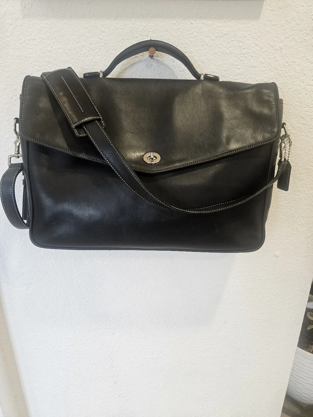 Vintage Coach 6457 Lexington Black Leather Briefcase Messenger Laptop Bag Creed